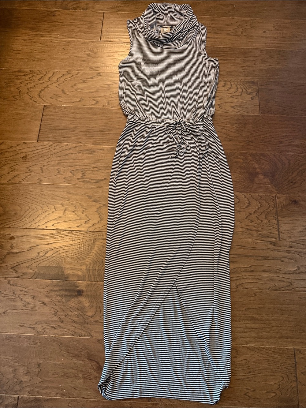 Anthropologie Dolan Left Coast Black Striped Cowl Neck Tulip Hem Maxi Dress  S